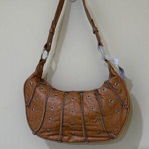 Chic Vegan leather Camel Shoulder Bag Women’s Handbag with Chain Details